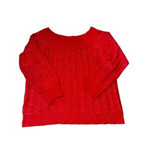 Red Ashley Stewart Sparkly Plus Size 18/20 Cable Knit Sweater Gold Shimmer Cute